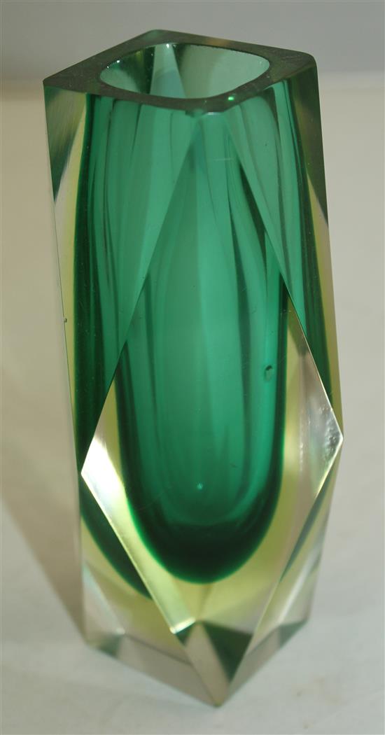 Nine Murano Sommerso and coloured glass faceted vases, possibly Mandruzzato, 1960s-70s, 16cm - 25.5cm